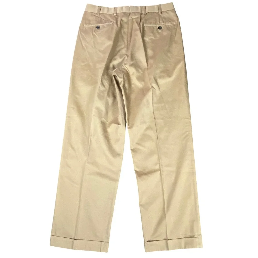 Brooks Brothers Country Club Mens‎ 34x30 Khaki Pleated Cuffed Cotton Chino Pants